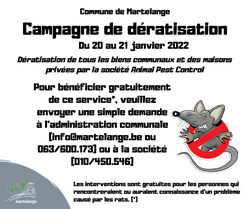 Campagne de dératisation pour les habitations privées le 20 et 21 janvier à Martelange