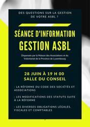 Une séance d'information gratuite à propos de la gestion des ASBL ce mardi 28 juin à Martelange