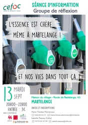 Groupe CEFOC - "L'essence est chère, même à Martelange ! Et nos vies dans tout ça ?" - Séance d'information le mardi 13 septembre