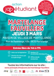 L’Action Job Etudiant Fauvillers-Martelange 2022, le jeudi 03 mars à la Maison de village de Martelange